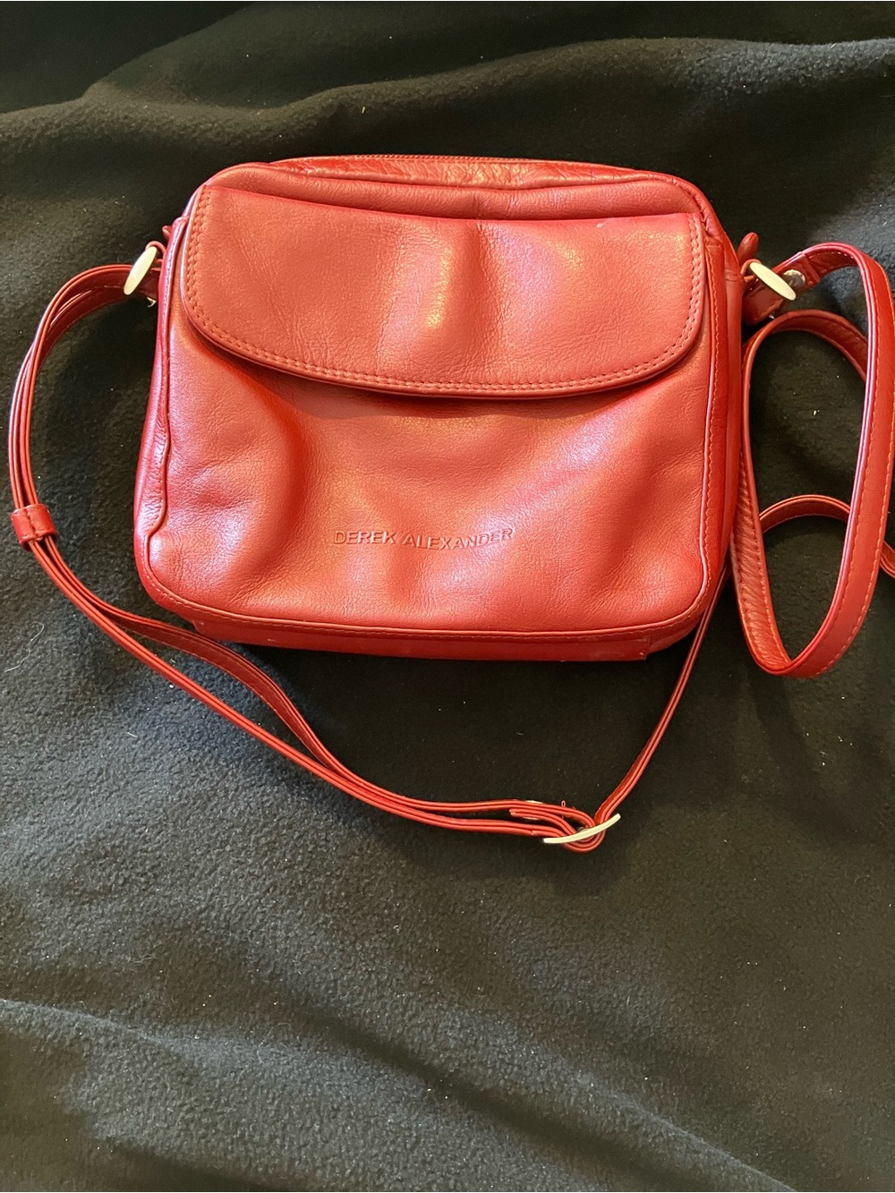 Derek Alexander Red Genuine Leather Crossbody Bag Organizer Purse CLEAN